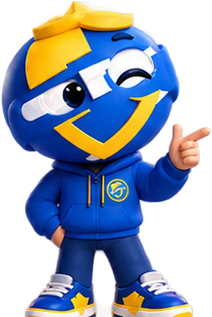 The Brandavue mascot pointing the way